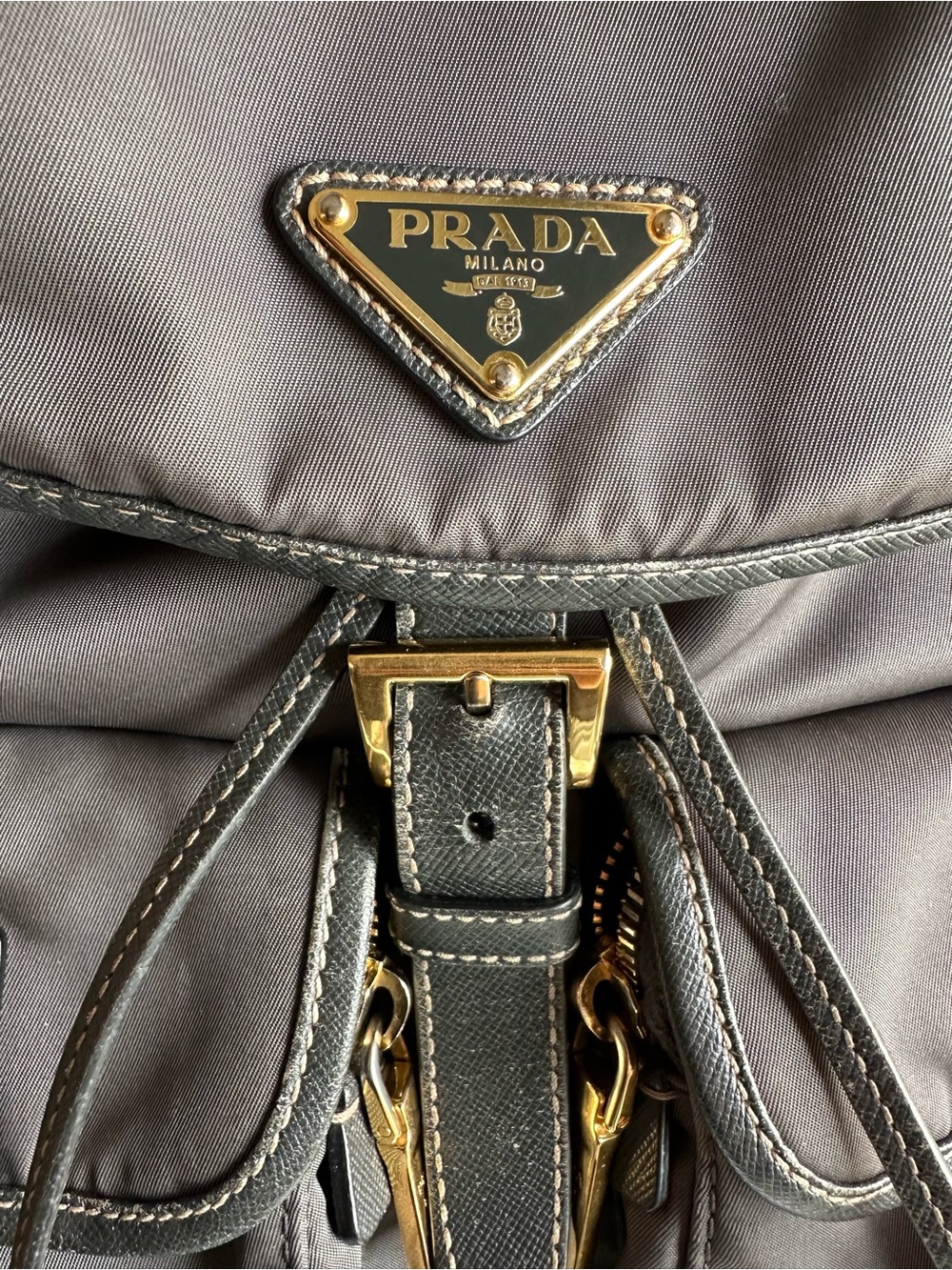 Prada Gray Nylon Drawstring Backpack with Gold Hardware - Picture 14 of 16